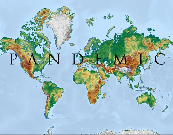 Parola Pandemia Una Mappa Del Mondo — Foto Stock