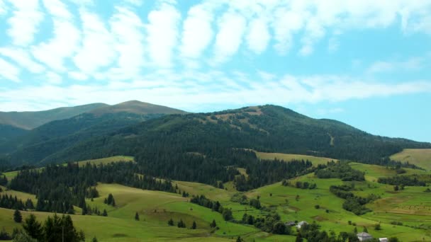 4 k 游戏中时光倒流的云层和美丽的绿色的田野 — 图库视频影像