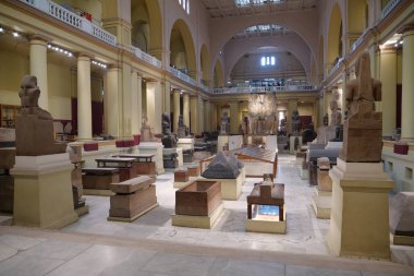 CAIRO, EGYPT, DECEMBER 11, 2019: People in museum of Egyptian antiquities in Cairo, known commonly as the Egyptian museum or museum of Cairo