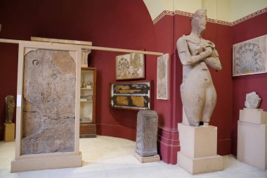 CAIRO, EGYPT, DECEMBER 12, 2019: Ancient Egyptian exhibits from museum of Egyptian antiquities in Cairo, known commonly as Egyptian museum or museum of Cairo
