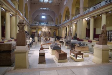 CAIRO, EGYPT, DECEMBER 11, 2019: People in museum of Egyptian antiquities in Cairo, known commonly as the Egyptian museum or museum of Cairo