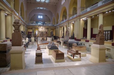 CAIRO, EGYPT, DECEMBER 11, 2019: People in museum of Egyptian antiquities in Cairo, known commonly as the Egyptian museum or museum of Cairo