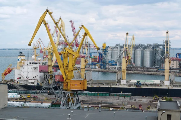 Odessa Ukraine September 2019 Yellow Cranes Odessa Port Largest Ukrainian — Stock Photo, Image