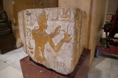 CAIRO, EGYPT, DECEMBER 12, 2019: Ancient Egyptian exhibits from museum of Egyptian antiquities in Cairo, known commonly as Egyptian museum or museum of Cairo