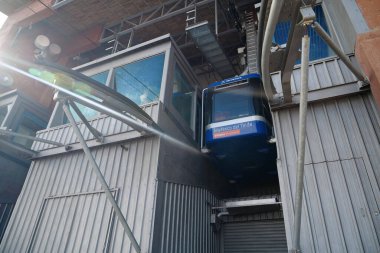 TENERIFE ISLAND, CANARY ISLANDS, SPAIN, SEPTEMBER 28, 2019: Teide Cableway - aerial ropeway that goes up volcano Teide, highest peak in Spain, 3718 m, located in Teide National Park on Tenerife island