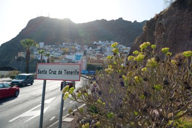 SANTA CRUZ DE TENERIFE, CANARY ISLANDS, SPAIN, SEPTEMBER 28, 2019: Road traffic at the entrance to the city of Santa Cruz de Tenerife, Canary islands