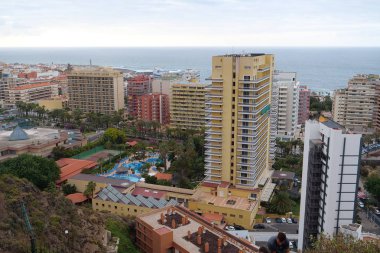 TENERIFE ISLAND, PUERTO DE LA CRUZ, SPAIN, SEPTEMBER 27, 2019: Panorama view of Puerto de la Cruz city on Tenerife island, Canary islands, Spain