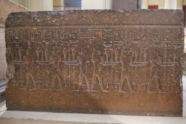 CAIRO, EGYPT, DECEMBER 12, 2019: Ancient Egyptian exhibits from museum of Egyptian antiquities in Cairo, known commonly as Egyptian museum or museum of Cairo