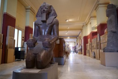 CAIRO, EGYPT, DECEMBER 12, 2019: Ancient Egyptian exhibits from museum of Egyptian antiquities in Cairo, known commonly as Egyptian museum or museum of Cairo