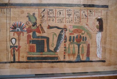 CAIRO, EGYPT, DECEMBER 12, 2019: Ancient Egyptian papyrus from museum of Egyptian antiquities in Cairo