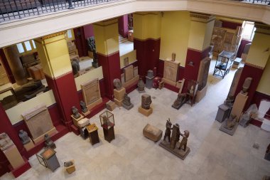 CAIRO, EGYPT, DECEMBER 11, 2019: Ancient Egyptian exhibits in museum of Egyptian antiquities in Cairo, known commonly as the Egyptian museum or museum of Cairo
