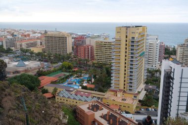 TENERIFE ISLAND, PUERTO DE LA CRUZ, SPAIN, SEPTEMBER 27, 2019: Panorama view of Puerto de la Cruz city, Tenerife island, Canary islands, Spain