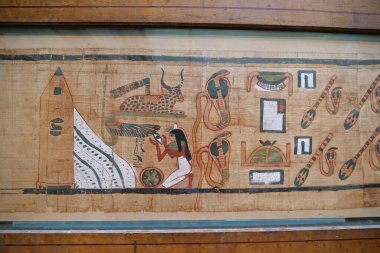 CAIRO, EGYPT, DECEMBER 12, 2019: Ancient Egyptian papyrus from museum of Egyptian antiquities in Cairo