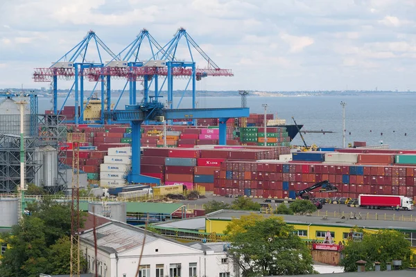 Odessa Ukraine September 2019 Cranes Color Containers Odessa Port Largest — Stockfoto