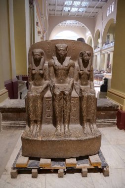 CAIRO, EGYPT, DECEMBER 12, 2019: Ancient Egyptian exhibits from museum of Egyptian antiquities in Cairo, known commonly as Egyptian museum or museum of Cairo