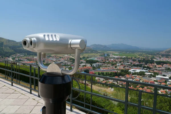 Paid observation binoculars with view of Trebinje city, Republika Srpska, Bosnia and Herzegovina