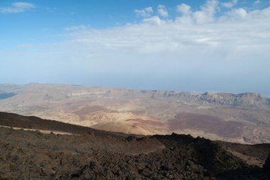 İspanya 'nın en yüksek dağı olan Volkan Teide' den panorama manzarası - 3718 metre, Teide Ulusal Parkı, Tenerife Adası, Kanarya Adaları, İspanya