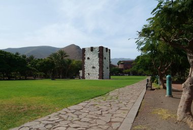 SAN SEBASTIAN, LA GOMERA ISLAND, CANARY ISLANDS, SPAIN, OCTOBER 2, 2019: Medieval tower in San Sebastian city on La Gomera island, Canary islands