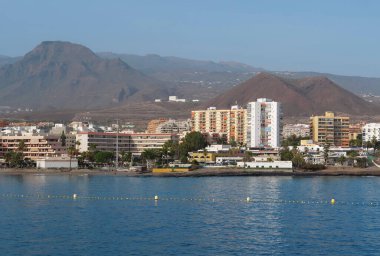 LOS CRISTIANOS, TENERIFE ISLAND, CANARY ISLANDS, SPAIN, OCTOBER 3, 2019: View on Los Cristianos city on Tenerife island, Canary islands. View from Volcan de Taburiente ferry