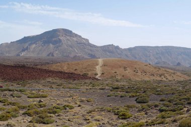 Volkan Teide 'nin içinde, içinde katı lav bulunan yol, Tenerife Adası, Kanarya Adaları, İspanya