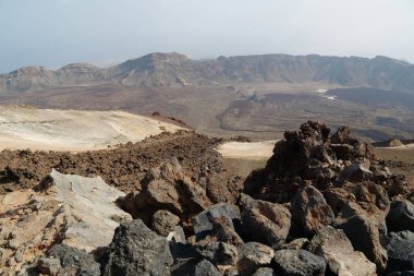 İspanya 'nın en yüksek dağı olan Volkan Teide' den panorama manzarası - 3718 metre, Teide Ulusal Parkı, Tenerife Adası, Kanarya Adaları, İspanya