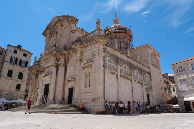 DUBROVNIK, CROATIA, JUNE 28, 2019: People near Assumption Cathedral in old town of Dubrovnik city, Croatia
