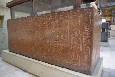 CAIRO, EGYPT, DECEMBER 12, 2019: Ancient Egyptian exhibits from museum of Egyptian antiquities in Cairo, known commonly as Egyptian museum or museum of Cairo