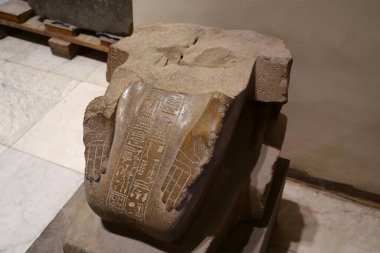 CAIRO, EGYPT, DECEMBER 12, 2019: Ancient Egyptian exhibits from museum of Egyptian antiquities in Cairo, known commonly as Egyptian museum or museum of Cairo