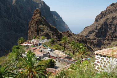 Masca dağ köyü ve vadi, Tenerife adası, Kanarya adaları, İspanya. 1496 'da İspanyol istilasından önce antik Guanche yerleşkesi.