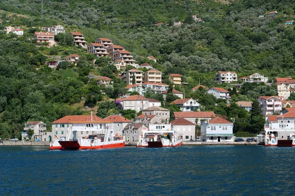 Ferry Boats Sails Kamenari Lepetane Bay Kotor Montenegro — Stock Photo, Image