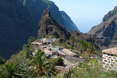 Masca dağ köyü ve vadi, Tenerife adası, Kanarya adaları, İspanya. 1496 'da İspanyol istilasından önce antik Guanche yerleşkesi.