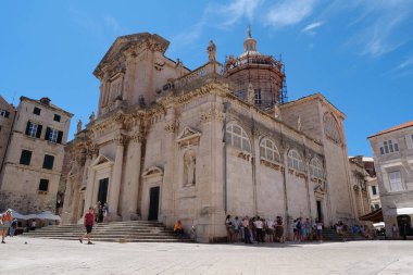 DUBROVNIK, CROATIA, JUNE 28, 2019: People near Assumption Cathedral in old town of Dubrovnik city, Croatia