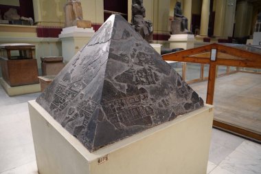 CAIRO, EGYPT, DECEMBER 12, 2019: Ancient Egyptian exhibits from museum of Egyptian antiquities in Cairo, known commonly as Egyptian museum or museum of Cairo