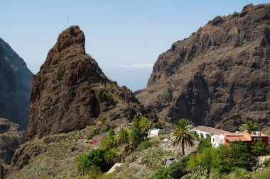 Masca dağ köyü ve vadi, Tenerife adası, Kanarya adaları, İspanya. 1496 'da İspanyol istilasından önce antik Guanche yerleşkesi.