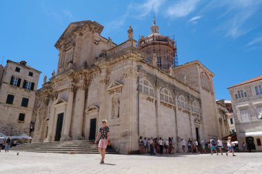 DUBROVNIK, CROATIA, JUNE 28, 2019: People near Assumption Cathedral in old town of Dubrovnik city, Croatia