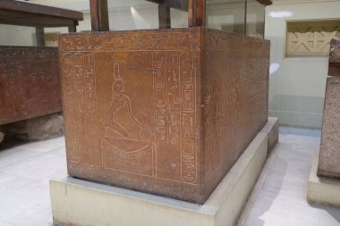 CAIRO, EGYPT, DECEMBER 12, 2019: Ancient Egyptian exhibits from museum of Egyptian antiquities in Cairo, known commonly as Egyptian museum or museum of Cairo