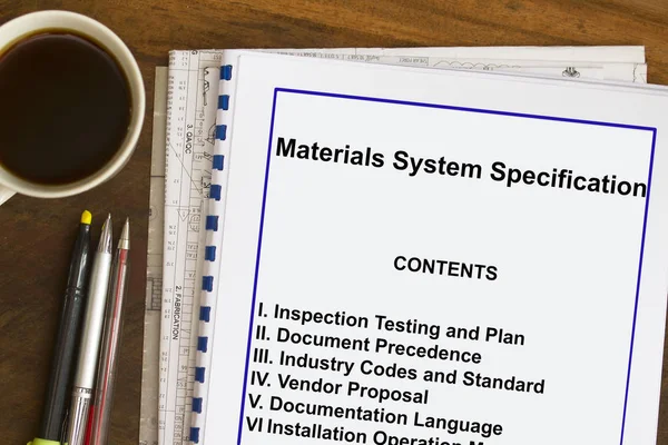 Спецификация системы материалов — стоковое фото