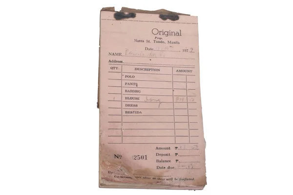 Burnt old vintage receipt invoice paper — Stock Photo, Image