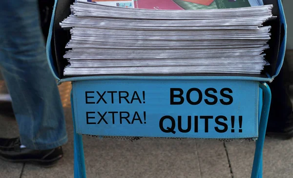 Boss Quits Newspaper stack — Stock Photo, Image