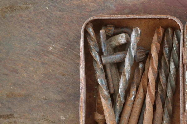 Set of drill bits corroded and rusty — Stock Photo, Image