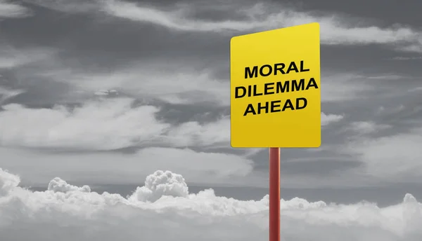 Moral dilemma ahead signage — Stock Photo, Image