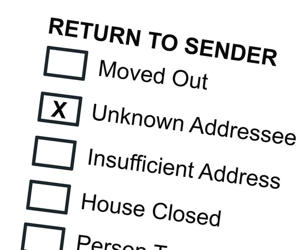 Return Sender Unknown Address Cross White Paper — Stock Photo, Image