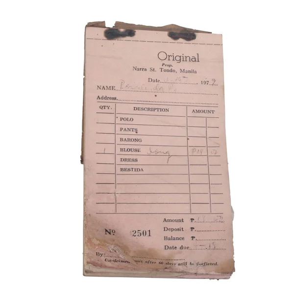 Old Receipt Old Paper Concept Transaction Olden Times — Stock Photo, Image