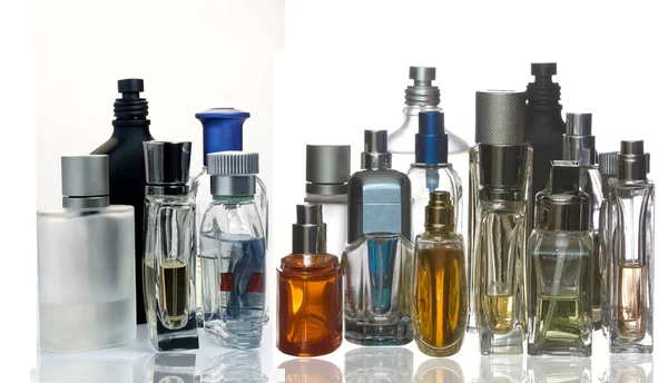 Frascos Perfume Colores Aislados Fondo Blanco Sin Infracción Etiqueta Copyright —  Fotos de Stock