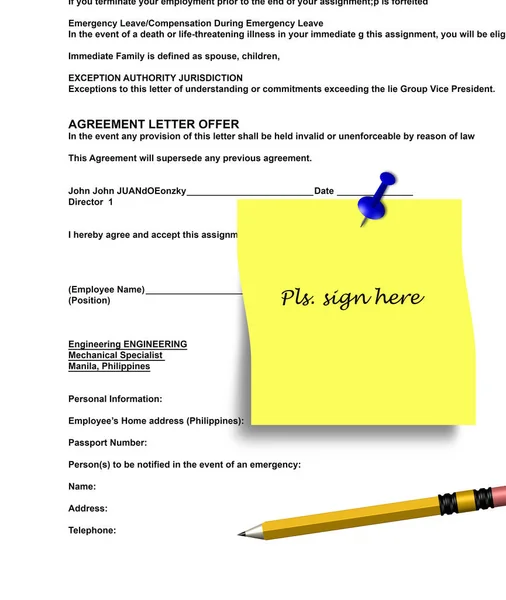 Arbeitsvertrag Unterschriftsreif Mit Leistungen Und Gehaltsnachzählung — Stockfoto