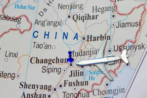 Travel to china- map and push pin