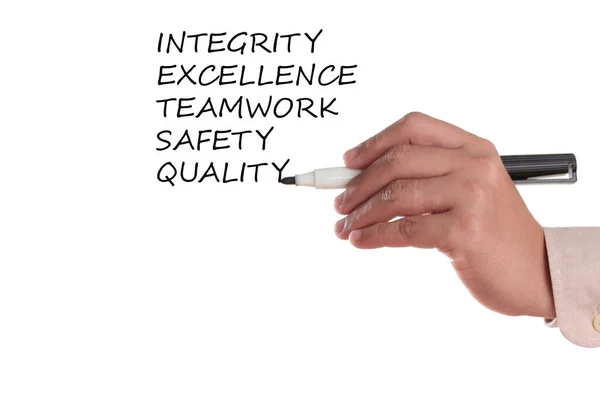 Integritás Csapatmunka Kiválóság Minőség — Stock Fotó