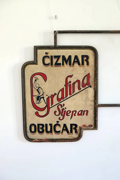 Old Shop Sign Shoemaker Grafina Made Wrought Iron Hanging Museum — Stock Photo, Image