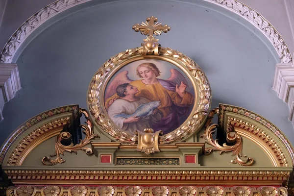 守护天使，耶稣圣心在克罗地亚的萨格勒布大教堂的祭坛画 — 图库照片