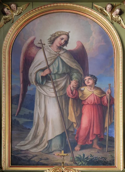 Φύλακας άγγελος, altarpiece στην Βασιλική από την ιερή καρδιά του Ιησού στο Ζάγκρεμπ της Κροατίας — Φωτογραφία Αρχείου